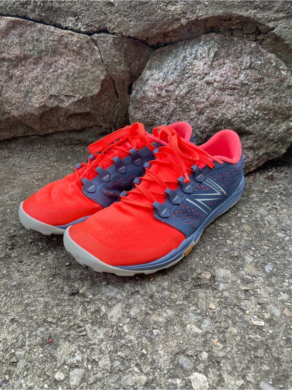 New Balance Neon Coral and Gray Athletic Shoes